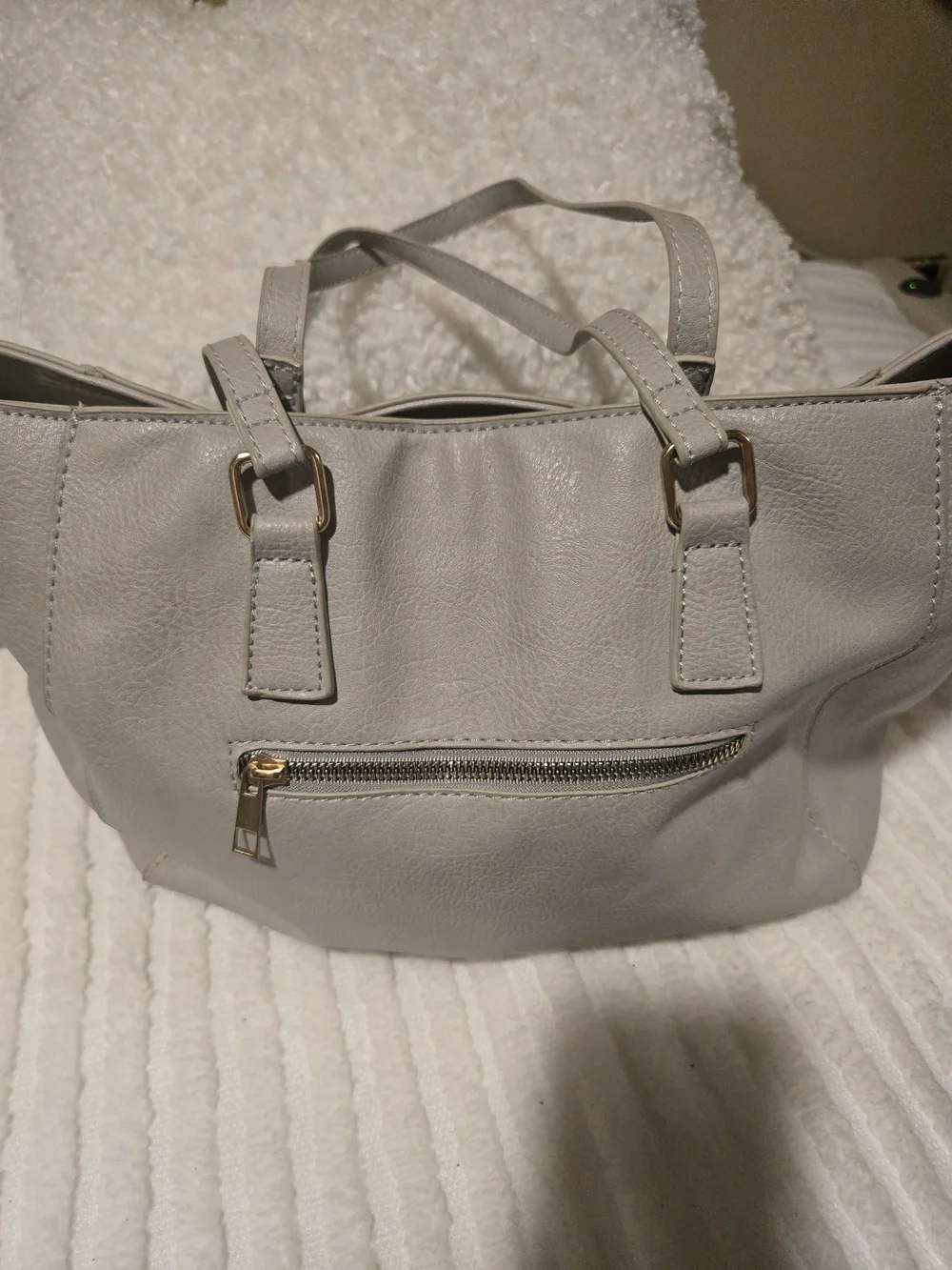 Gray Women's Tote Handbag with Gold Accent